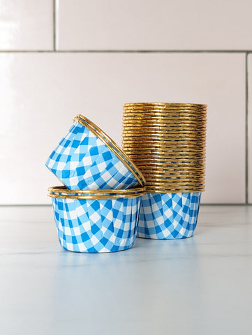 Blue Gingham and Gold Metallic Baking Cups