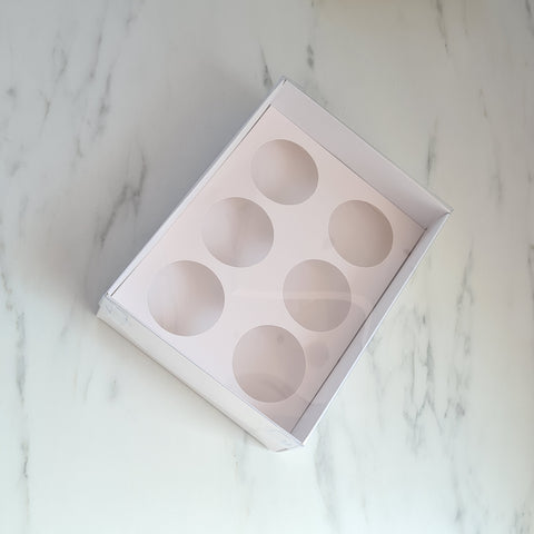 Gloss White Luxury Clear Lid Box (24cm x 18cm x 7cm) with 6 Cavity Cupcake Inserts