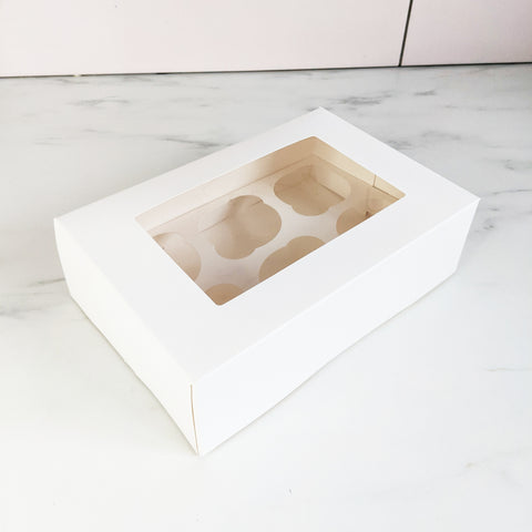 6 Cavity White Cupcake Box with Inserts