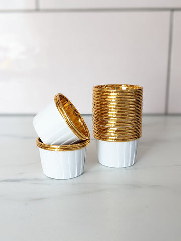 Mini White and Gold Metallic Baking Cups