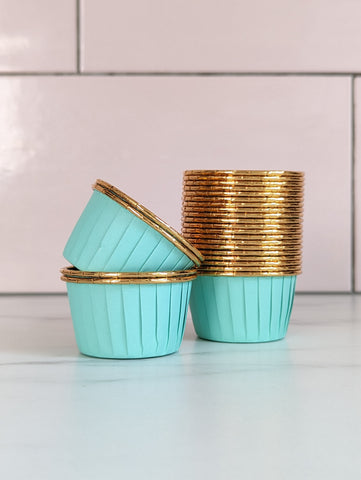 Mint Green and Gold Metallic Baking Cups