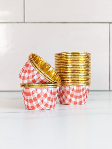 Red Gingham and Gold Metallic Baking Cups