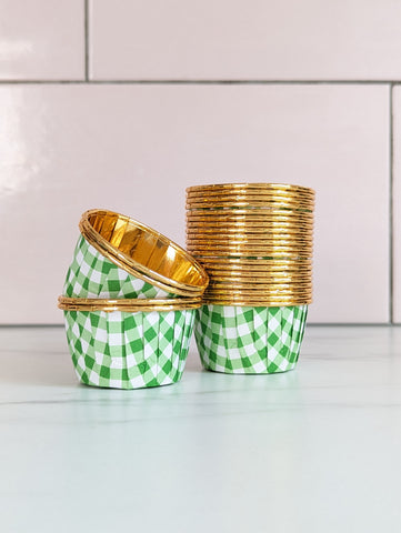 Green Gingham and Gold Metallic Baking Cups