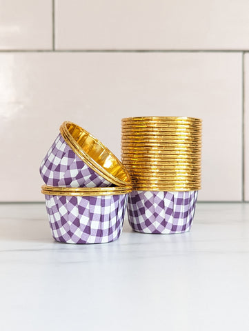 Purple Gingham and Gold Metallic Baking Cups