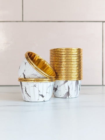 Grey Calacatta and Gold Metallic Baking Cups