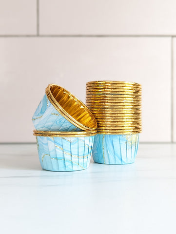 Blue Shimmer and Gold Metallic Baking Cups