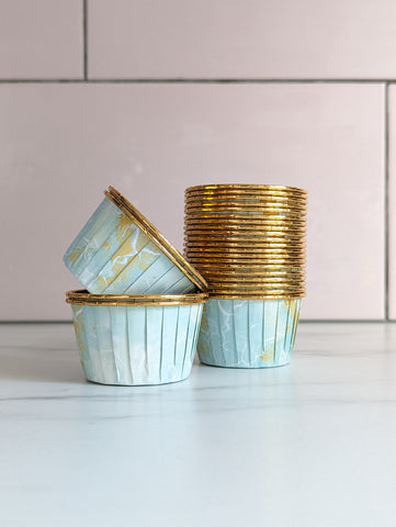 Duck Egg Marble and Gold Metallic Baking Cups