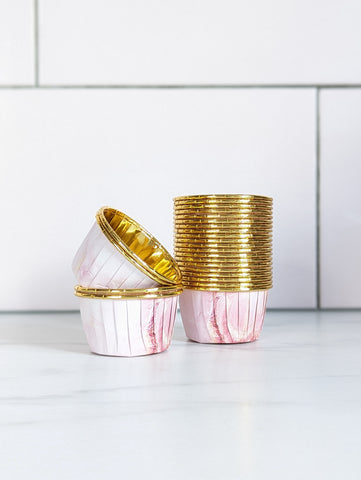 Pink Marble and Gold Metallic Baking Cups