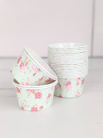 Mint Floral Baking Cups