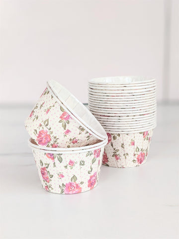 Cream Floral Baking Cups